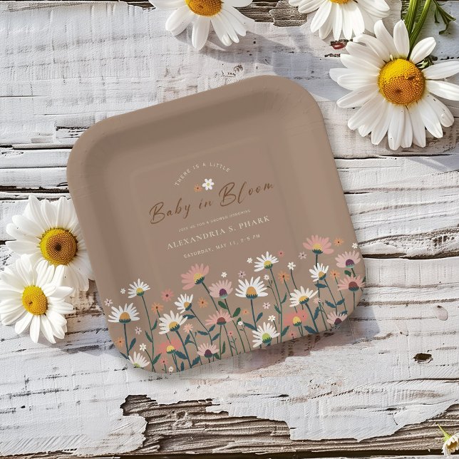 Assiettes En Carton Boho Chic Fleur sauvage moderne bébé en fleurs dou (Créateur téléchargé)