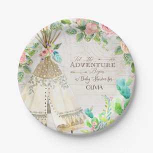 Assiettes En Carton BOHO Chic Teepee Cactus Baby Girl Show Wood Art