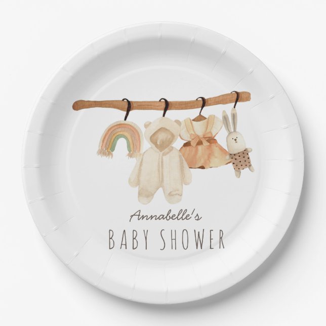 Assiettes En Carton Boho Clothesline Girl Baby shower (Devant)