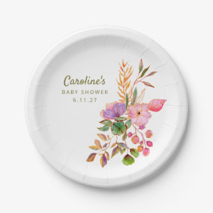Assiettes En Carton Boho coloré aquarelle Baby shower floral personnal