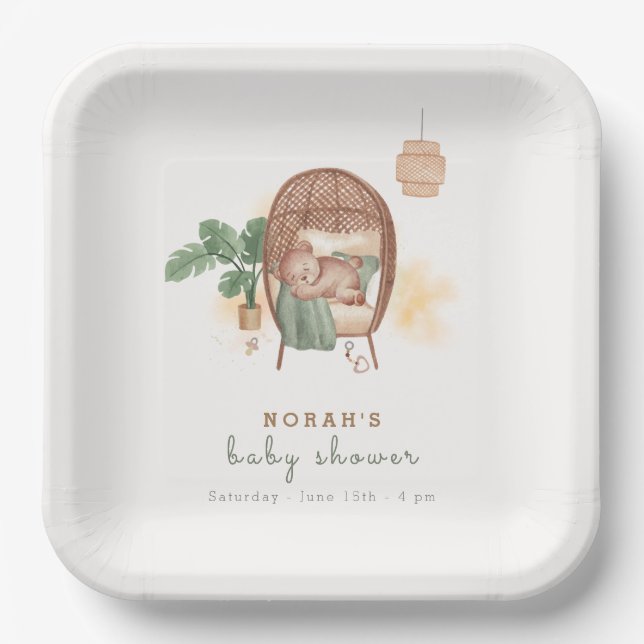 Assiettes En Carton Boho Cosy Teddy Bear Sleep Baby shower (Recto)