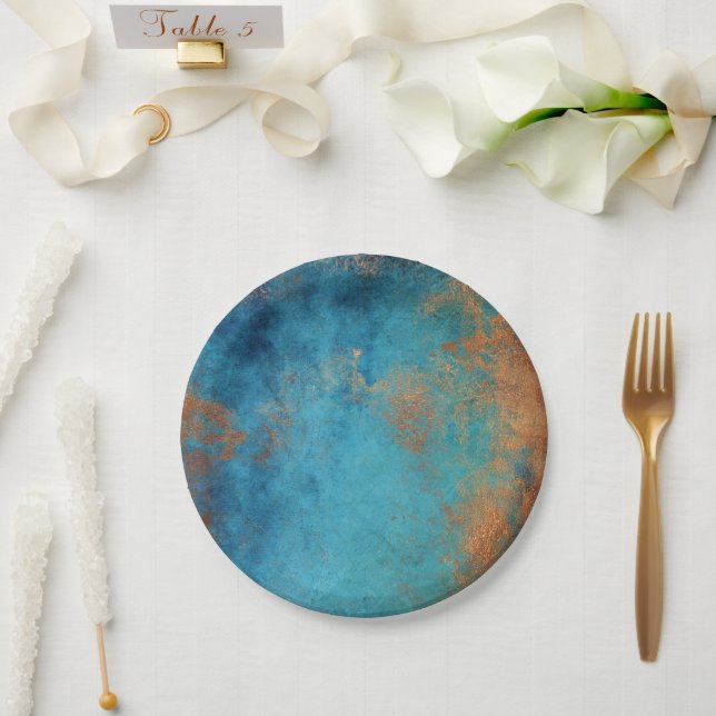 Assiettes En Carton Boho Cuivre bleu rustique (Mariage)