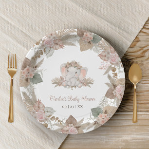 Assiettes En Carton Boho Cute Elephant Baby shower neutre genre