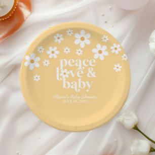 Assiettes En Carton boho Daisy amour bébé jaune