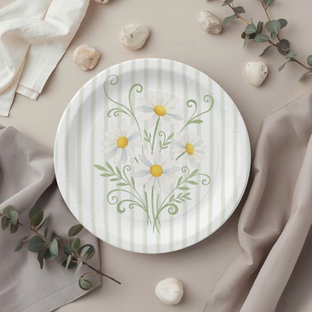 Assiettes En Carton Boho Daisy Silly Goose Sage Green Baby Shower (Créateur téléchargé)