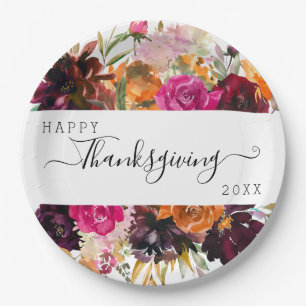 Assiettes En Carton Boho d'automne aquarelle florale Thanksgiving