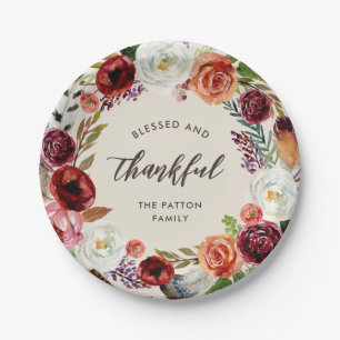 Assiettes En Carton Boho d'automne fleurit Thanksgiving personnalisé