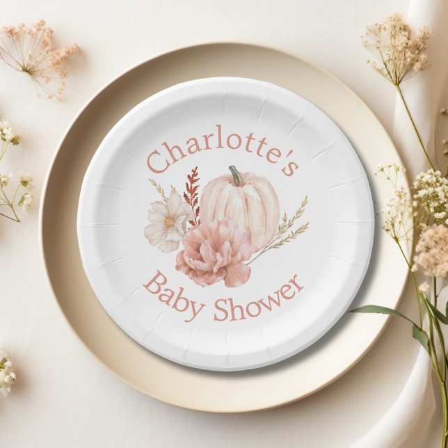 Assiettes En Carton Boho de automne Citrouille aquarelle Baby shower f (personalized pumpkin paper plates
)