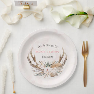Assiettes En Carton Boho Deer Antlers et Florals Plaques de papier Mar