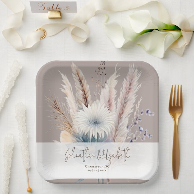 Assiettes En Carton Boho d'hiver Mariage Floral | Beige (Mariage)