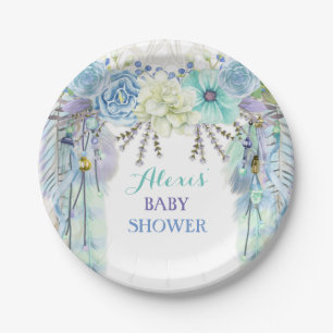 Assiettes En Carton Boho Dream Catcher Plumes Tribal Aqua Blue