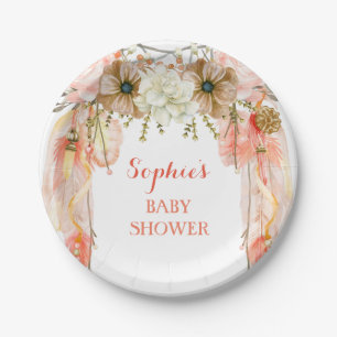 Assiettes En Carton Boho Dream Catcher Plumes Tribal Peach Coral