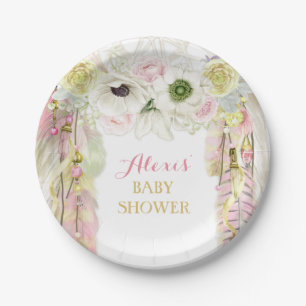 Assiettes En Carton Boho Dream Catcher Plumes Tribal rose jaune