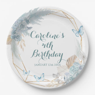 Assiettes En Carton Boho Dusty Bleu flotter sur le papillon Anniversai