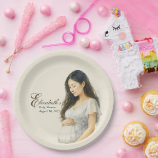 Assiettes En Carton Boho Elegant baby shower asian mom-to-be