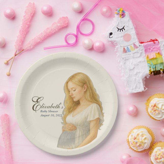 Assiettes En Carton Boho Elegant  baby shower blonde mom-to-be (Fête)
