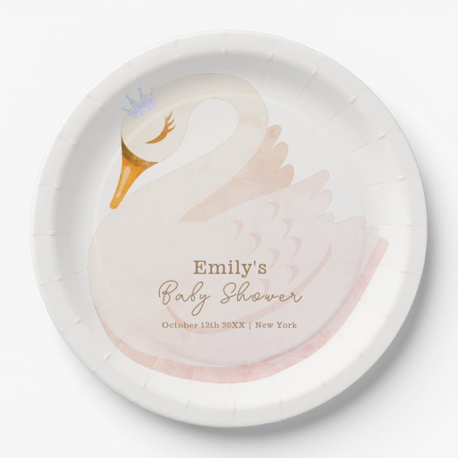 Assiettes En Carton Boho Elegant Princess Swan Girl Baby shower (Devant)