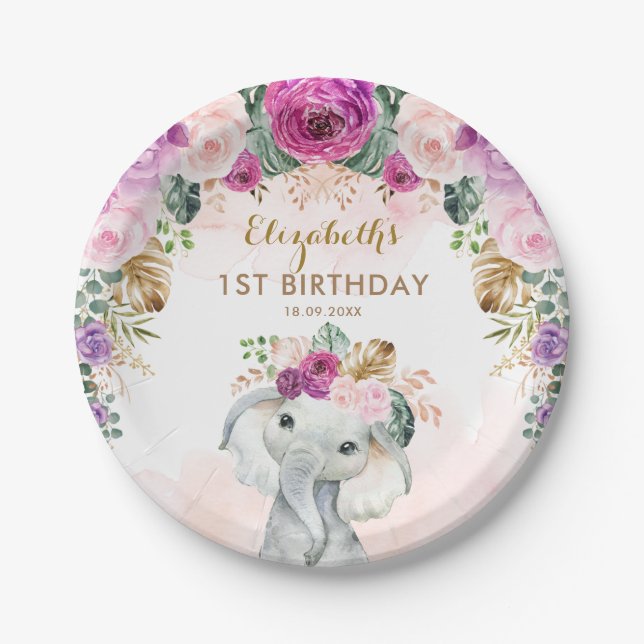 Assiettes En Carton Boho Elephant Wild Un Baby shower d'anniversaire (Devant)