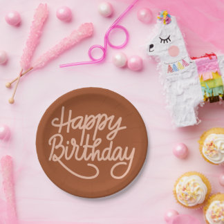 Assiettes En Carton Boho Été Brown Terracotta Branché Joyeux Anniversa