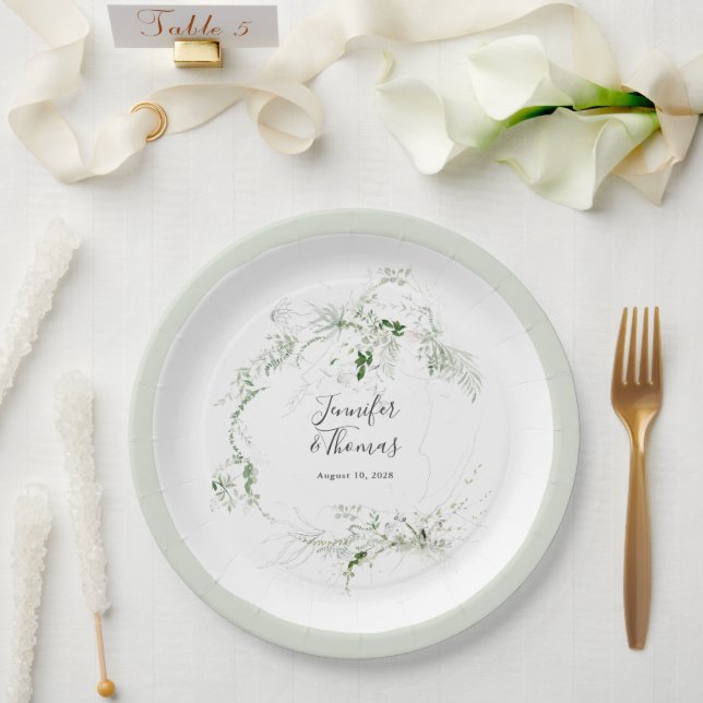 Assiettes En Carton Boho Ethereal Greenery Simple Botanique (Mariage)
