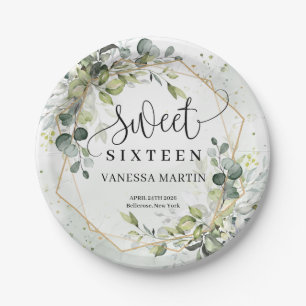Assiettes En Carton Boho Eucalyptus branches verdoyantes sweet sixteen