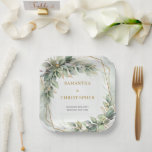 Assiettes En Carton Boho Eucalyptus verdure branches or mariage<br><div class="desc">La collection Boho Greenery Foliage Gold Geometry Frame mariage est une option sophistiquée et élégante pour les couples qui souhaitent ajouter une touche de charme d'inspiration naturelle à leur journée spéciale. Le mélange de verdure luxuriante, de feuillage délicat et d'or chatoyant crée une esthétique moderne et intemporelle, parfaite pour tout...</div>