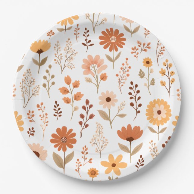 Assiettes En Carton Boho Fall Floral (Devant)