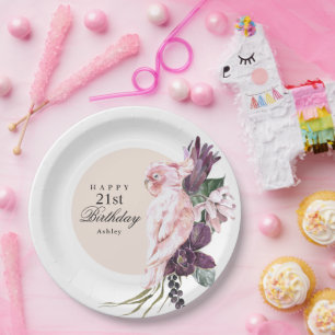 Assiettes En Carton Boho Feminine Tropical Pink Parrot 21e anniversair