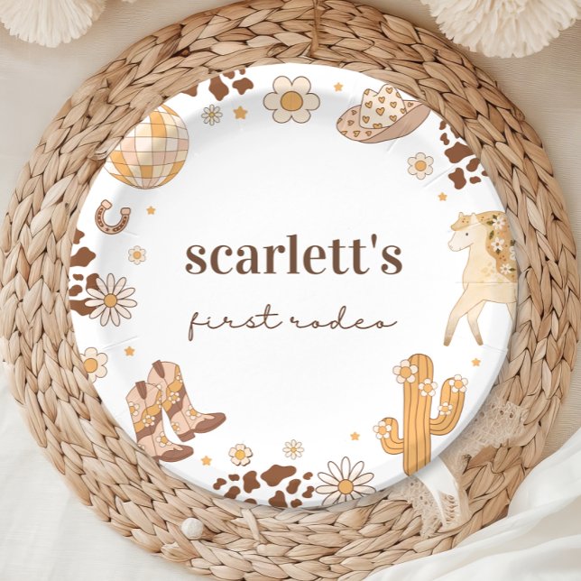 Assiettes En Carton Boho First Rodeo Cowgirl Plaques de papier d'anniv (Créateur téléchargé)