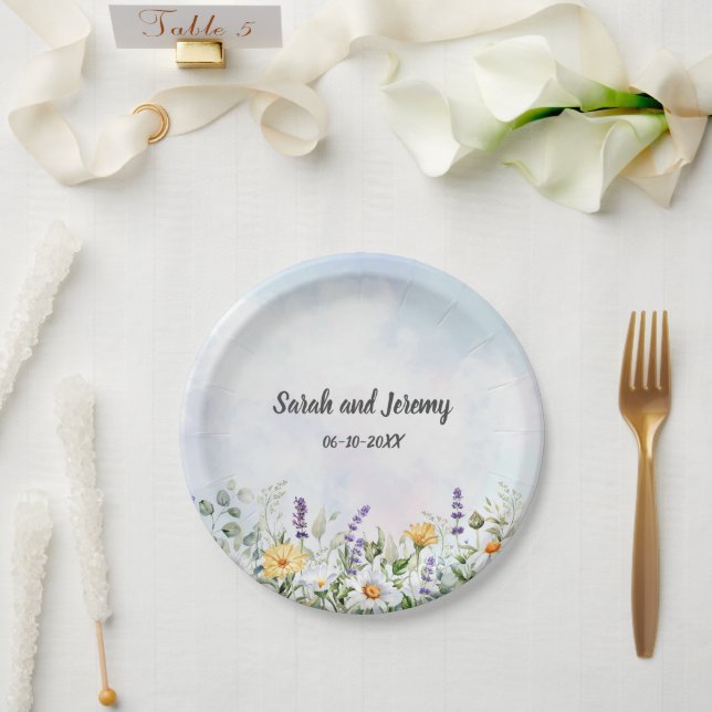 Assiettes En Carton Boho Fleur sauvage Aquarelle Personnaliser le Mari (Mariage)