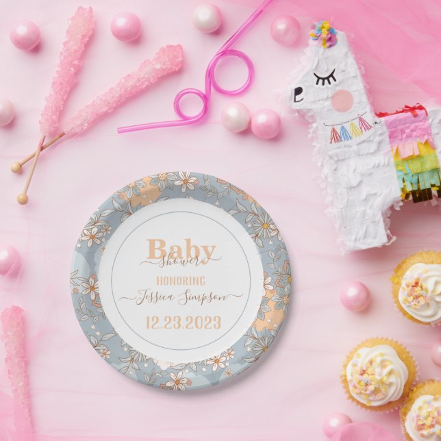 Assiettes En Carton Boho Fleur sauvage Baby shower fille plaque de pap (Fête)