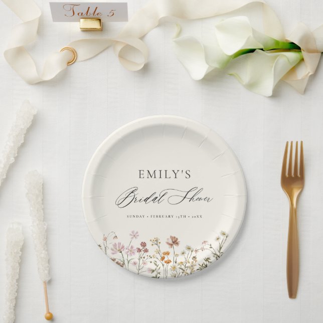Assiettes En Carton Boho Fleur sauvage Fête des mariées Jardin Script (Mariage)