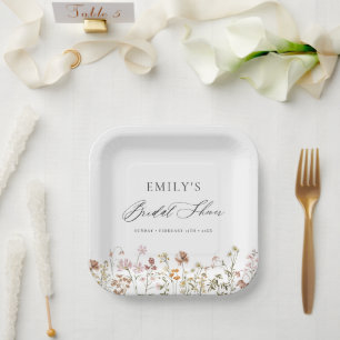 Assiettes En Carton Boho Fleur sauvage Fête des mariées Jardin Script