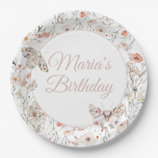 Assiettes En Carton Boho Fleur sauvage Floral Baby Anniversaire