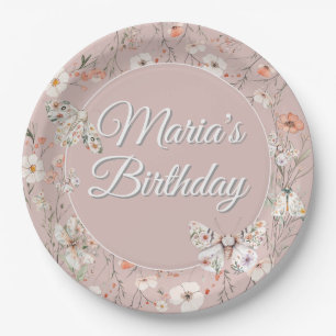 Assiettes En Carton Boho Fleur sauvage Floral Baby Anniversaire
