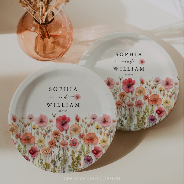 Assiettes En Carton Boho Fleur sauvage Mariage Décor table (Wildflower Wedding Plates)