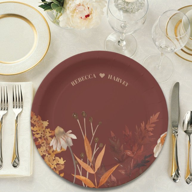 Assiettes En Carton Boho Fleur sauvage Terracotta Mariage de automne d (Boho Wildflower Terracotta Autumn Fall Wedding Paper Plates)