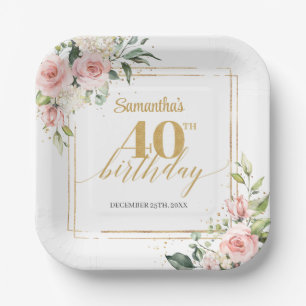 Assiettes En Carton Boho fleurs rousses eucalyptus or 40e anniversaire