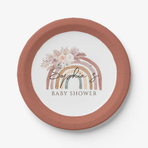 Assiettes En Carton Boho Floral Aquarelle Rainbow Baby shower