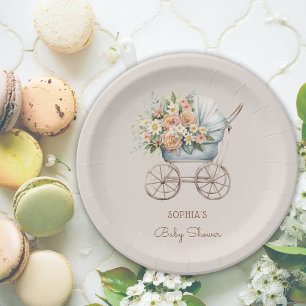 Assiettes En Carton Boho Floral Bébé Poussette Baby Shower