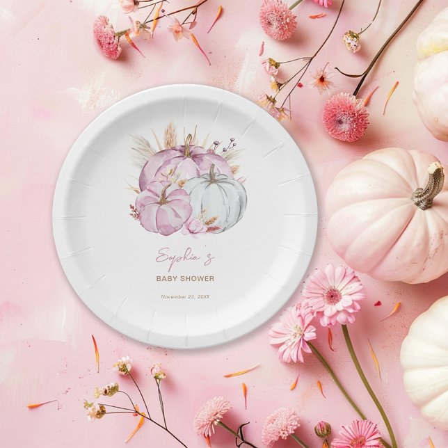 Assiettes En Carton Boho Floral Petit Baby shower Citrouille rose (Créateur téléchargé)