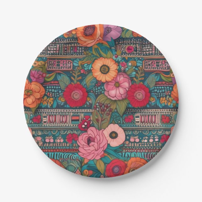 Assiettes En Carton Boho Floral Whimsical (Devant)