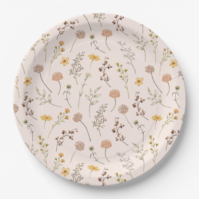 Assiettes En Carton Boho Flower Watercolor Fleur sauvage (Devant)