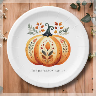 Assiettes En Carton Boho Folk Citrouille Thanksgiving