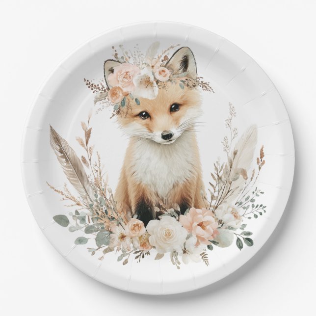 Assiettes En Carton Boho Fox Girl Woodland Party (Devant)