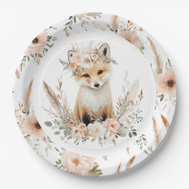 Assiettes En Carton Boho Fox Girl Woodland Party (Devant)