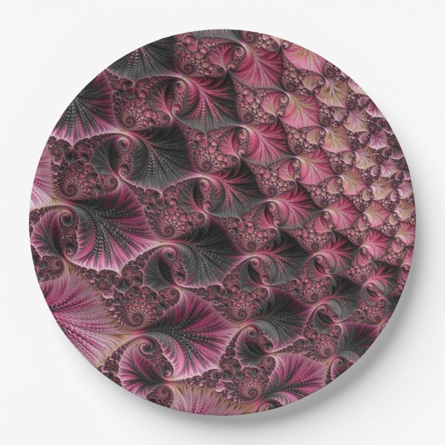 Assiettes En Carton Boho Funky Eclectique Rose Noir Abstrait Fractal (Devant)
