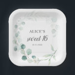 Assiettes En Carton Boho Green Eucalyptus Sweet 16<br><div class="desc">Bouquet de Boho d'eucalyptus verdoyants et de feuilles.</div>