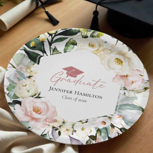 Assiettes En Carton Boho Green Floral Frame Graduation