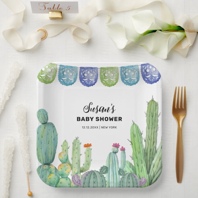Assiettes En Carton Boho Green Taco Fiesta Cactus Baby shower (Mariage)